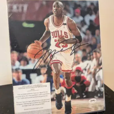 Framed, Autographed 8x10 Photograph of Michael Jordan in a Chicago Bulls White Uniform