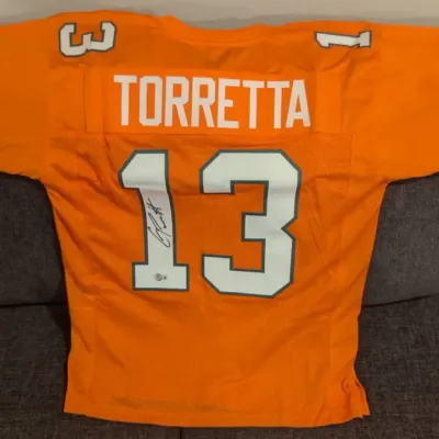 Miami quarterback Gino Torretta autographed orange custom football jersey