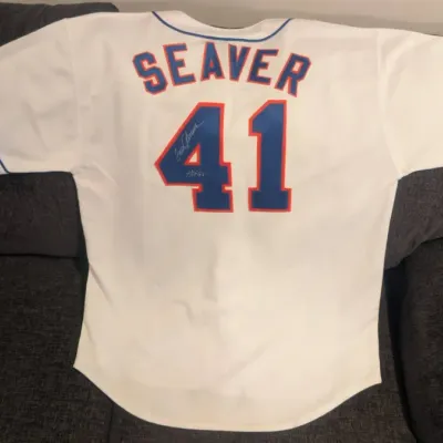 Autographed New York Mets jersey bearing Tom Seaver's name and number 41