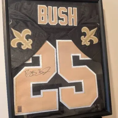 Framed and Autographed New Orleans Saints #25 Jersey Featuring Reggie Bush's Nameplate and Signature