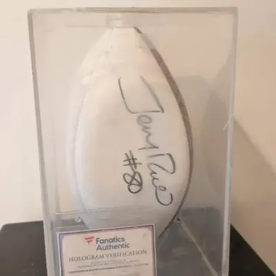 Football w Autograph and Jersey Number of Pro Football Hall of Fame Wide Receiver Jerry Rice (#80)