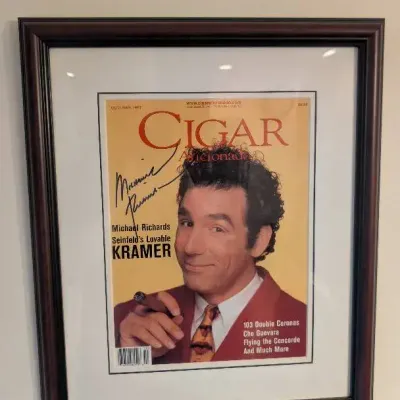 Autographed by Actor Michael Richards, Framed October 1997 issue of Cigar Aficionado Magazine
