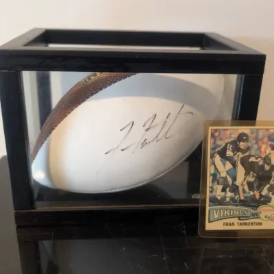 Football Signed by Hall of Fame Quarterback Fran Tarkenton, Minnesota Vikings Trading Card