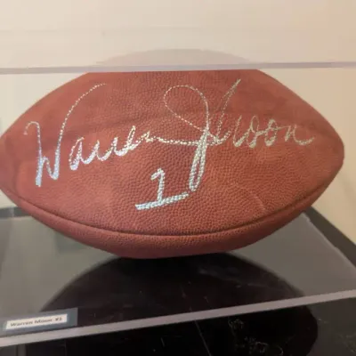 Official NFL Leather Football Signed by Hall of Fame Quarterback Warren Moon