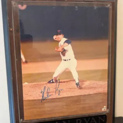 Action Shot of Hall of Fame Pitcher Nolan Ryan, Complete With Facsimile Signature