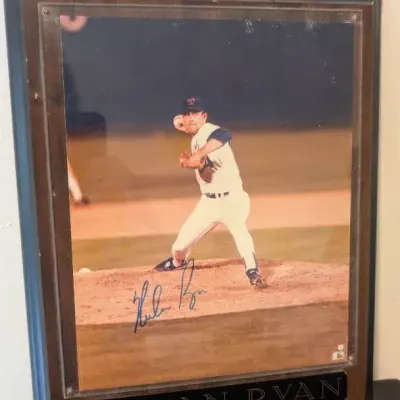 Action Shot of Hall of Fame Pitcher Nolan Ryan, Complete With Facsimile Signature