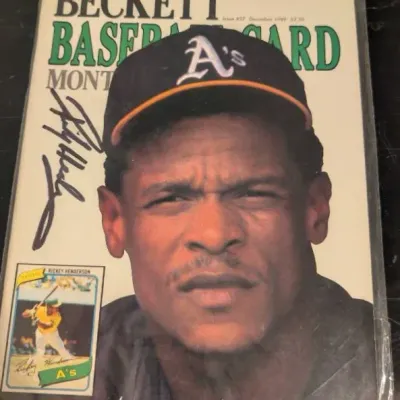 copy of Beckett Baseball Card Monthly (Issue #57, December 1989), Signed by Rickey Henderson
