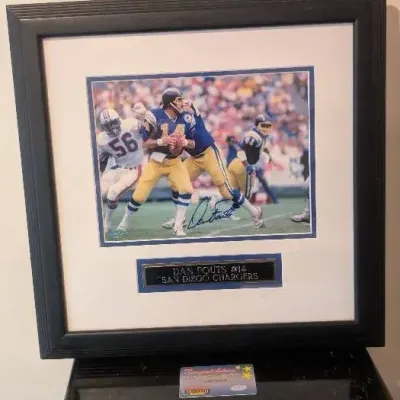 Autographed Framed Action Photo Pro Football Hall of Fame Quarterback Dan Fouts #14 of SD Chargers