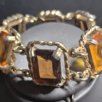 Vintage Sarah Coventry Canada Brown Orange Wild Honey Bracelet Signed & Earrings