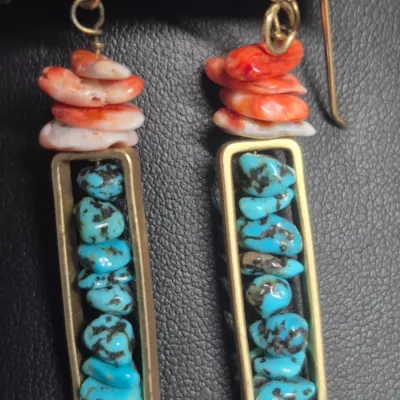 Natural Turquoise and silver pendant w/ snake chain ~ 925 & Earrings match