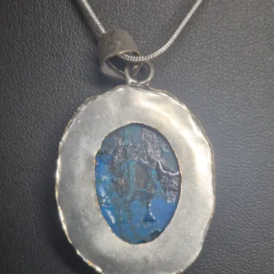 Natural Turquoise and silver pendant w/ snake chain ~ 925 & Earrings match