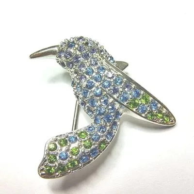 Vintage Monet Hummingbird Brooch Colorful Rhinestone Pin Silver Toned