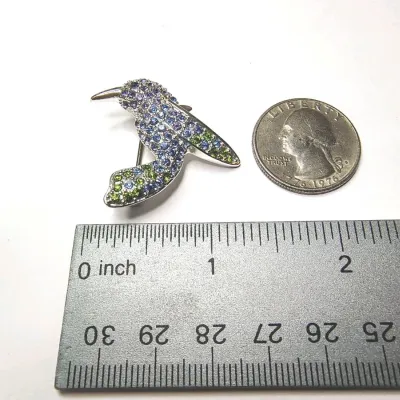 Vintage Monet Hummingbird Brooch Colorful Rhinestone Pin Silver Toned