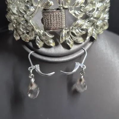 Vintage Coro Leaf Shiny Silver Bracelet 7” & Earrings