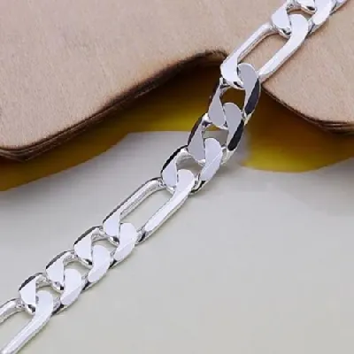 Sterling Silver 6mm Solid Figaro-Link Chain Bracelet 8"
