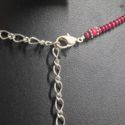 Vintage Beaded "Ring" Necklace w/ square glass stones & Heart Earrings