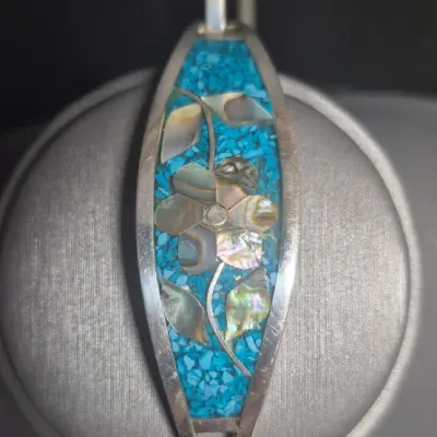 Vintage Taxco Mexico Abalone Inlay Shell Adorable Bracelet