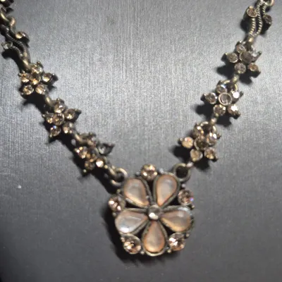 Vintage Rhinestone Pearl Teardrop Necklace & Earrings