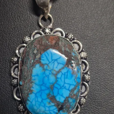 Natural Turquoise and silver pendant w/ snake chain ~ 925 & Earrings match