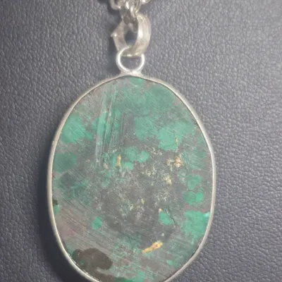 Tibetan Turquoise Sterling Silver Pendant: Oval Gemstone & Earrings match