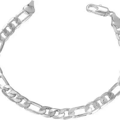 Sterling Silver 6mm Solid Figaro-Link Chain Bracelet 8"