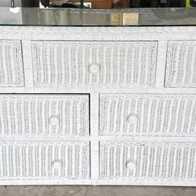 White Wicker Dresser With Glass Top