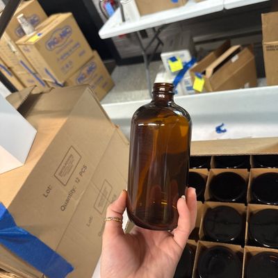 56 - Twelve 16oz Amber Glass Containers