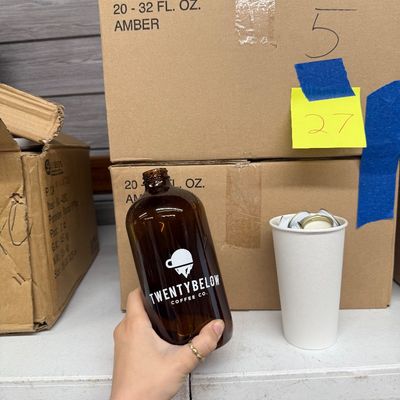 27 - Two Boxes of 32oz Amber Glass Containers