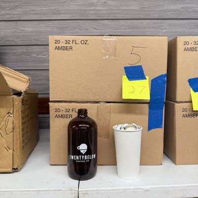 27 - Two Boxes of 32oz Amber Glass Containers