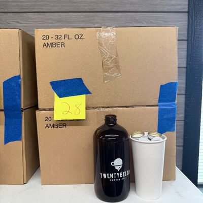 28 - Two Boxes of 32oz Amber Glass Containers