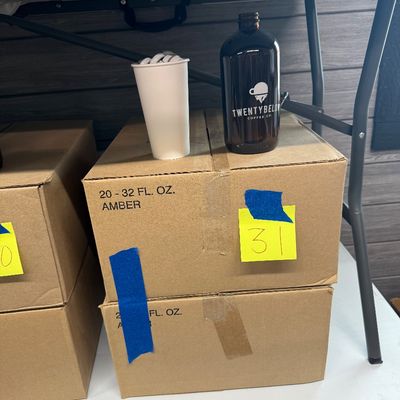 31 - Two Boxes of 32oz Amber Glass Containers