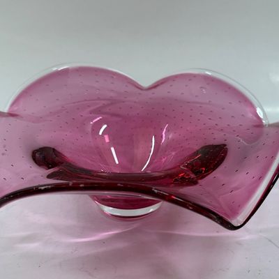 Vintage Art Glass Murano Cranberry Bullicante Controlled Bubbles