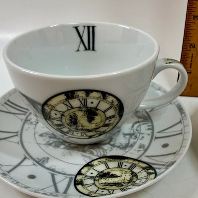 Vision Studios Old World Prints "Classics Clock" demitasse cups and saucers