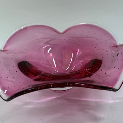 Vintage Art Glass Murano Cranberry Bullicante Controlled Bubbles