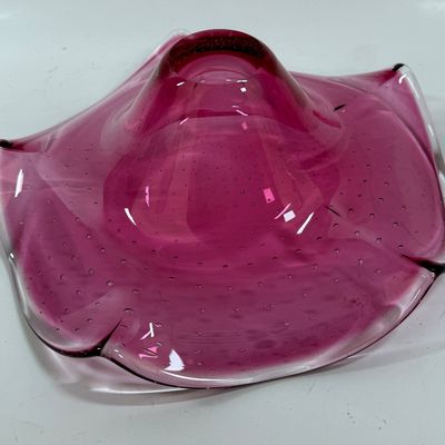 Vintage Art Glass Murano Cranberry Bullicante Controlled Bubbles