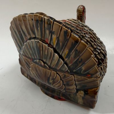 Vintage Glazed Ceramic Turkey added Candy dish shaped as Turkey and handpainted