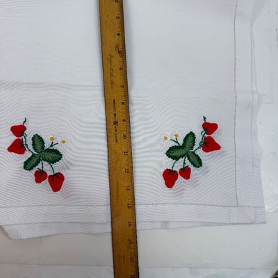 Strawberry themed Lot - runner, 4 napkin Devied liled egg dish, strawberry sieve plate