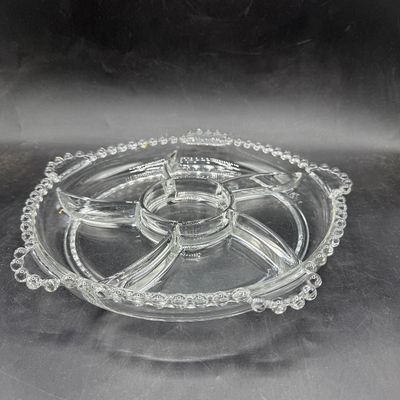 Rare Vintage Glass Imperial Candlewick 5-part Divided Dish with bubble glass edge with Handles
