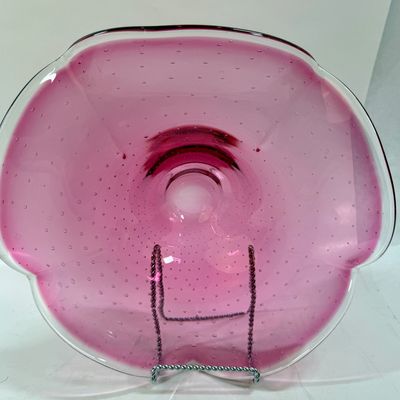 Vintage Art Glass Murano Cranberry Bullicante Controlled Bubbles