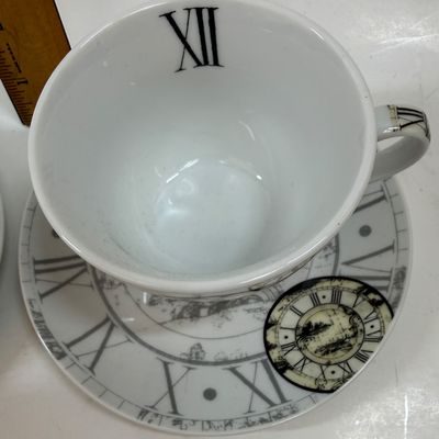 Vision Studios Old World Prints "Classics Clock" demitasse cups and saucers