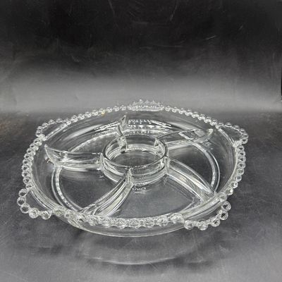 Rare Vintage Glass Imperial Candlewick 5-part Divided Dish with bubble glass edge with Handles