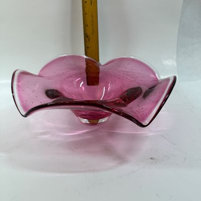 Vintage Art Glass Murano Cranberry Bullicante Controlled Bubbles
