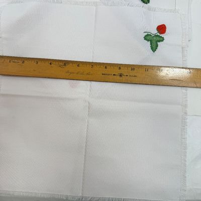 Strawberry themed Lot - runner, 4 napkin Devied liled egg dish, strawberry sieve plate