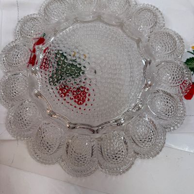 Strawberry themed Lot - runner, 4 napkin Devied liled egg dish, strawberry sieve plate