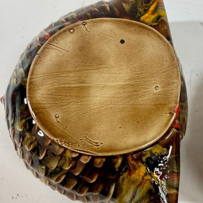 Vintage Glazed Ceramic Turkey added Candy dish shaped as Turkey and handpainted