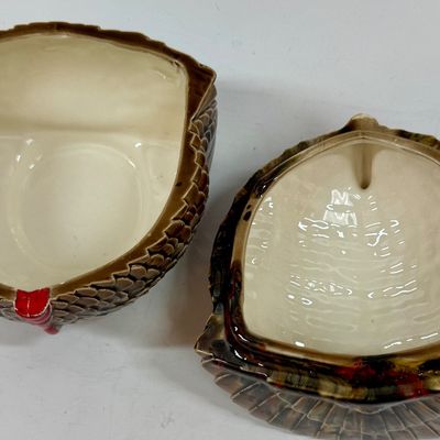 Vintage Glazed Ceramic Turkey added Candy dish shaped as Turkey and handpainted