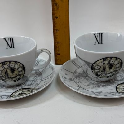 Vision Studios Old World Prints "Classics Clock" demitasse cups and saucers