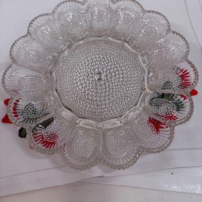 Strawberry themed Lot - runner, 4 napkin Devied liled egg dish, strawberry sieve plate