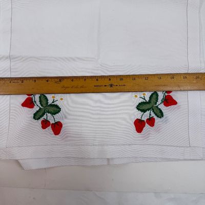 Strawberry themed Lot - runner, 4 napkin Devied liled egg dish, strawberry sieve plate