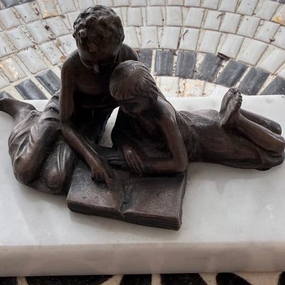 Sale Photo Thumbnail #79: Bronze Children Reading Sculpture on Marble Base
